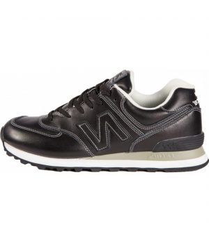 New Balance 574 черные с белым кожаные
