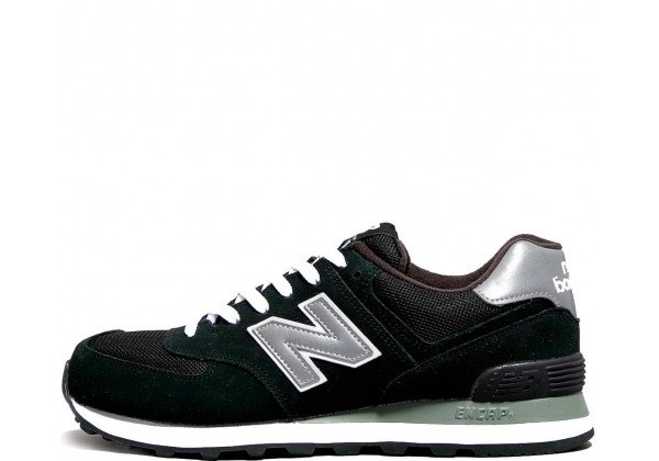 Мужские кроссовки New Balance 574 замшевые черные с серым 